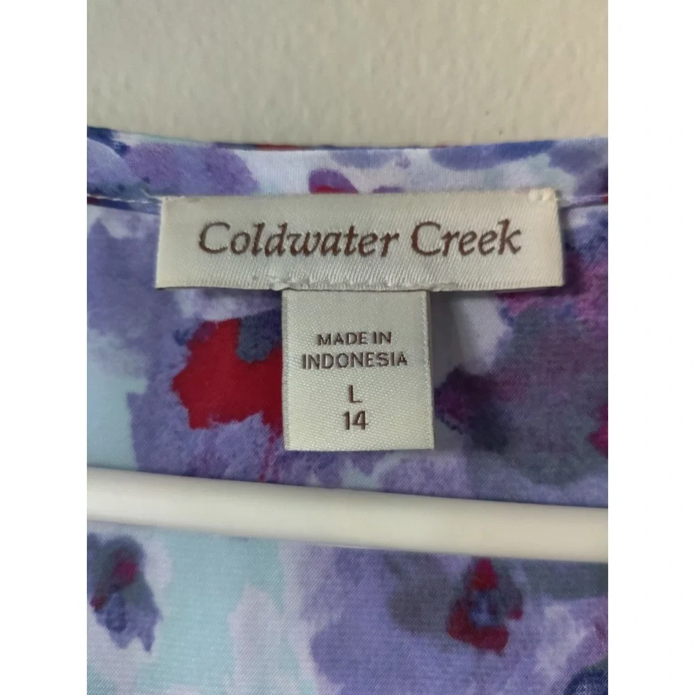 Coldwater Creek‎ Floral Tank Top Pleated Front Round Neck Size L 14 Red/Purple - Picture 3 of 5
